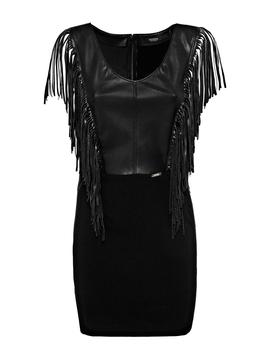 SLIM DRESS WITH FRINGES BLACK