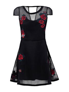 VESTIDO NEGRO CON APLICACIONES FLORALES