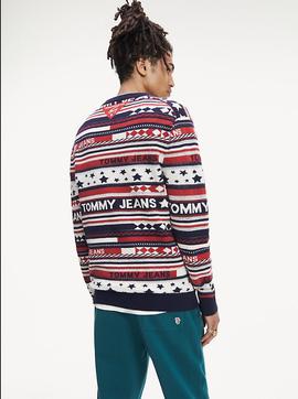 TJM AMERICANA STRIPE SWEATER FLAME SCARLET / MULTI
