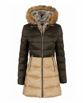 ABRIGO DE MUJER BICOLOR ACOLCHADO MARRON Y BEIGE