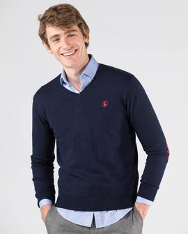 JERSEY PICO CON CODERAS ALGODON CASHMERE AZUL MAR.