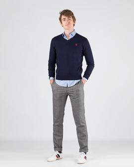 JERSEY PICO CON CODERAS ALGODON CASHMERE AZUL MAR.