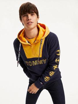 TJM TOMMY LOGO ZIP HOODIE BLACK IRIS / GOLDEN GLOW