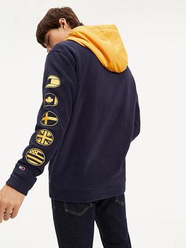 TJM TOMMY LOGO ZIP HOODIE BLACK IRIS / GOLDEN GLOW