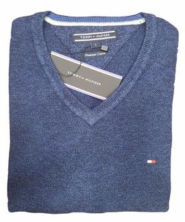 MOULINE COTTON STRUCTURE V-NK BLUE