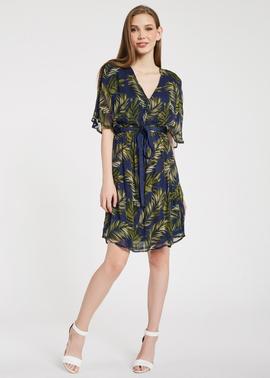 VESTIDO KIMONO GEORGETTE CON ESTAMPADO TROPICAL