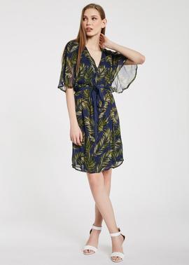 VESTIDO KIMONO GEORGETTE CON ESTAMPADO TROPICAL