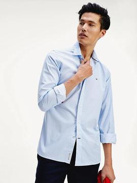 SLIM SOFT GEO PRINT SHIRT COPENHAGEN BLUE / WHITE