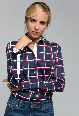 Camisa a cuadros de mujer modelo logo azul marino - Valecuatro