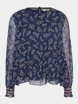 TJW SMOCK LONG SLEEVE PRINT BLOUSE TWILIGHT NAVY