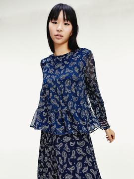 TJW SMOCK LONG SLEEVE PRINT BLOUSE TWILIGHT NAVY