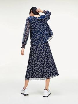 TJW SMOCK LONG SLEEVE PRINT BLOUSE TWILIGHT NAVY