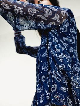 TJW SMOCK LONG SLEEVE PRINT BLOUSE TWILIGHT NAVY