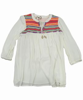 BLUSA BEIGE CON BORDADO ETNICO MULTICOLOR