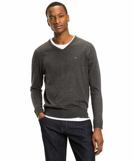 CORE COTTON-SILK V-NECK CHARCOAL