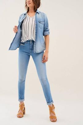 PANTALÓN VAQUERO SECRET SKINNY FIT DENIM AZUL CON RAYAS