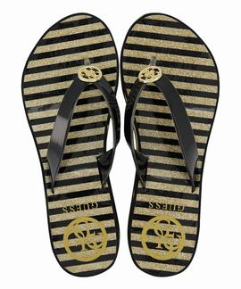ENZY BEACH THONG LEATHER LIKE BLACK / GOLD