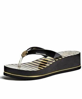 ENZY BEACH THONG LEATHER LIKE BLACK / GOLD