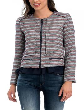 CHAQUETA DE RAYAS MULTICOLOR CON APLIQUES EN DENIM