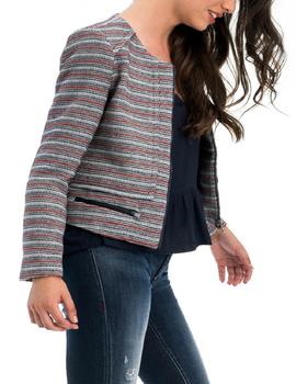 CHAQUETA DE RAYAS MULTICOLOR CON APLIQUES EN DENIM