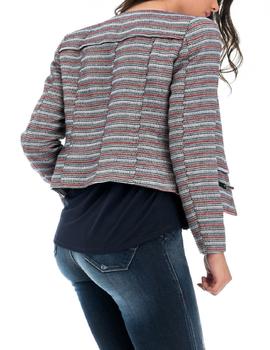 CHAQUETA DE RAYAS MULTICOLOR CON APLIQUES EN DENIM