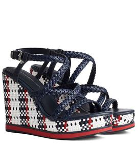 TOMMY INTERWOVEN HIGH WEDGE RWB