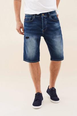 BERMUDAS LOOSE JOGGER CON ROTOS EN DENIM AZUL