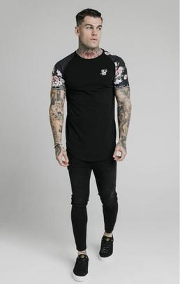 PRESTIGE FLORAL INSET TECH TEE BLACK