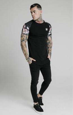 PRESTIGE FLORAL INSET TECH TEE BLACK