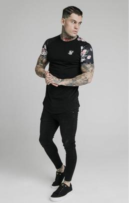 PRESTIGE FLORAL INSET TECH TEE BLACK