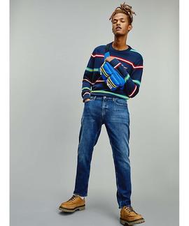 TJM STRUCTURED STRIPE SWEATER TWILIGHT NAVY