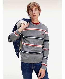 TJM STRUCTURED STRIPE SWEATER DARK GREY HEATHER