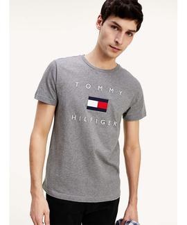 TOMMY FLAG HILFIGER TEE DARK GREY HEATHER