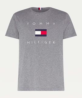 TOMMY FLAG HILFIGER TEE DARK GREY HEATHER