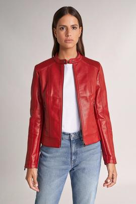 CAZADORA MOTERA SLIM FIT DE NAPA ROJA