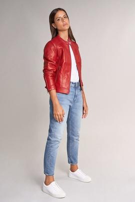 CAZADORA MOTERA SLIM FIT DE NAPA ROJA