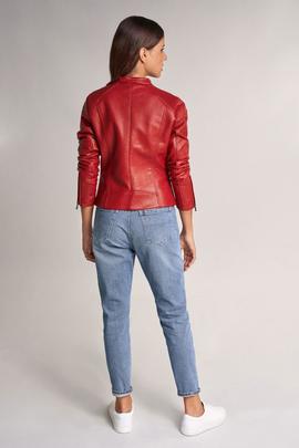 CAZADORA MOTERA SLIM FIT DE NAPA ROJA