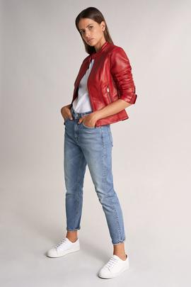 CAZADORA MOTERA SLIM FIT DE NAPA ROJA