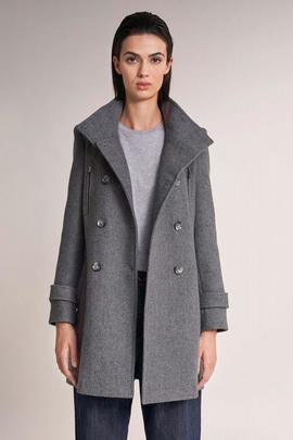 ABRIGO LARGO DE PAÑO REGULAR FIT CON DETALLES GRIS