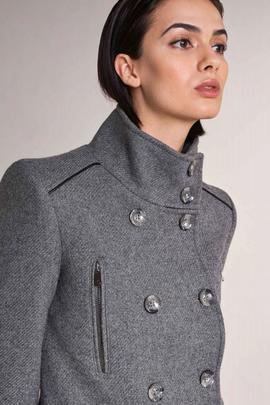 ABRIGO LARGO DE PAÑO REGULAR FIT CON DETALLES GRIS