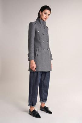 ABRIGO LARGO DE PAÑO REGULAR FIT CON DETALLES GRIS