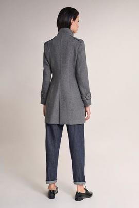 ABRIGO LARGO DE PAÑO REGULAR FIT CON DETALLES GRIS
