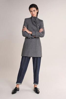 ABRIGO LARGO DE PAÑO REGULAR FIT CON DETALLES GRIS
