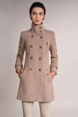 ABRIGO LARGO DE PAÑO REGULAR FIT CON DETALLES BEIGE