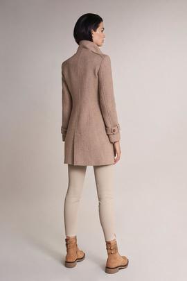 ABRIGO LARGO DE PAÑO REGULAR FIT CON DETALLES BEIGE