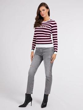 ZOE RHINESTONES FRONT LOGO SWEATER WHITE & PINK