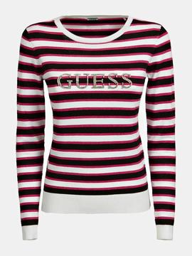 ZOE RHINESTONES FRONT LOGO SWEATER WHITE - PINK