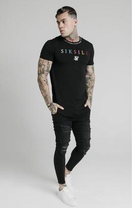 CURVED HEM COLOURS GYM TEE BLACK / MULTY