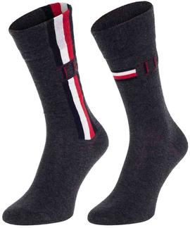 TH MEN SOCK 2 PACK ICONIC STRIPE CLASSIC MIDDLE GREY MELANGE