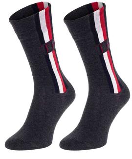 TH MEN SOCK 2 PACK ICONIC STRIPE CLASSIC MIDDLE GREY MELANGE